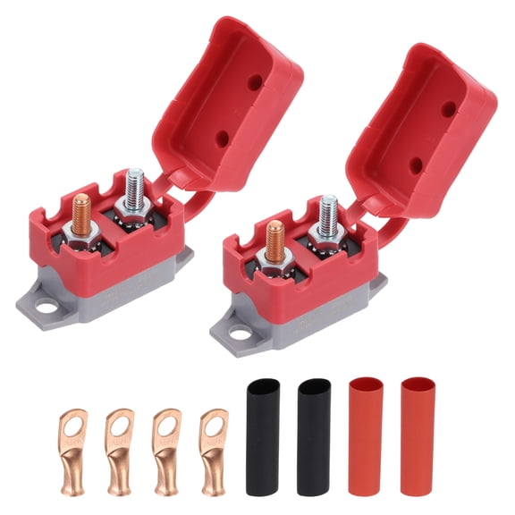 Uxcell 2 Set DC 50V AC 125/250V 35A Circuit Breaker, Auto Reset Stud Bolt Type Circuit Breaker with Cover Screws Wire Clamps and 3:1 Heat Shrink Tubing for Automotive(Red, Gray)