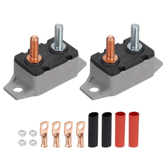 Uxcell 2 Set DC 50V AC 125/250V 35A Circuit Breaker, Auto Reset Stud Bolt Type Circuit Breaker with Screws Nuts Wire Clamps and 3:1 Heat Shrink Tubing for Automotive (Gray)