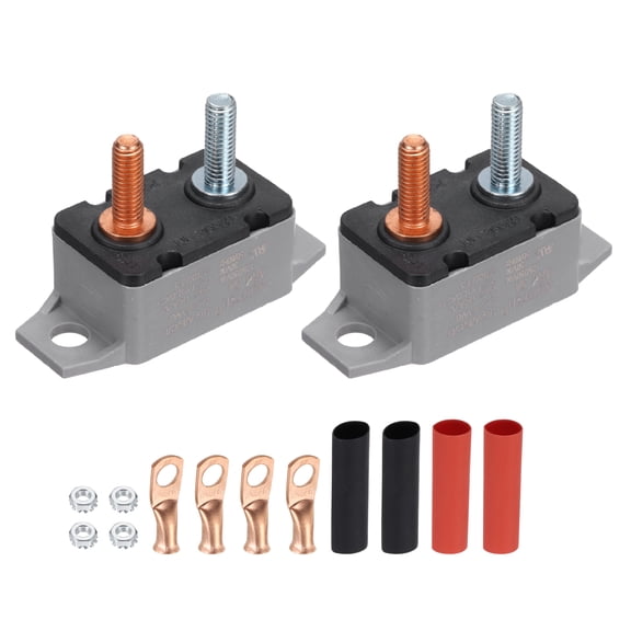 Uxcell 2 Set DC 50V AC 125/250V 5A Circuit Breaker, Auto Reset Stud Bolt Type Circuit Breaker with Screws Nuts Wire Clamps and 3:1 Heat Shrink Tubing for Automotive (Gray)
