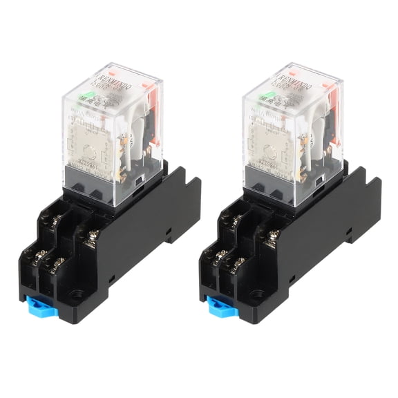 Uxcell 2 Set DC12V Electromagnetic Power Relay, 8-Pin 10A Power Coil Relay with LED Indicator and Socket Base DPDT 2NO 2NC for Industrial, Home Appliances and DIN Rail System