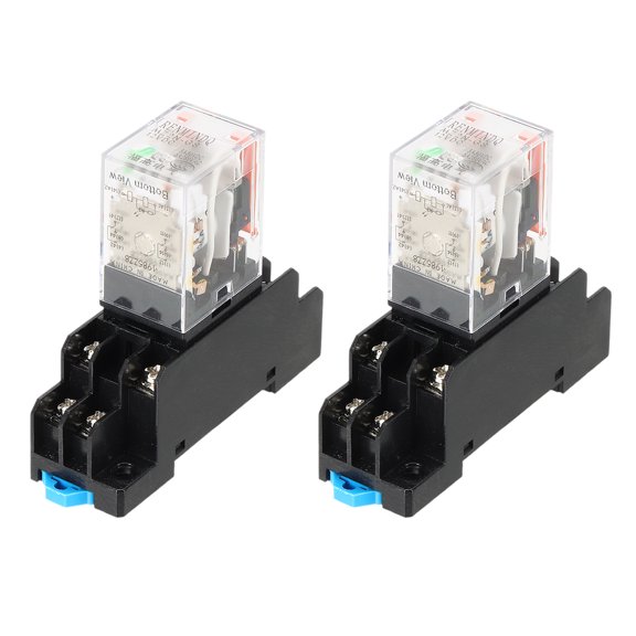 Uxcell 2 Set DC12V Electromagnetic Power Relay, 8-Pin 5A Power Coil Relay with LED Indicator and Socket Base DPDT 2NO 2NC for Industrial, Home Appliances and DIN Rail System