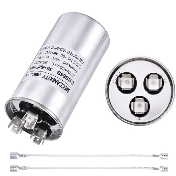 Uxcell 2 Set Dual Run Start Capacitor 30+5 UF 30/5 MFD 370/450VAC CBB65 Round Air Conditioner Capacitor, Direct Replacement, 10000 AFC for AC Unit Fan, Heat Pump, 3.94"x1.97"