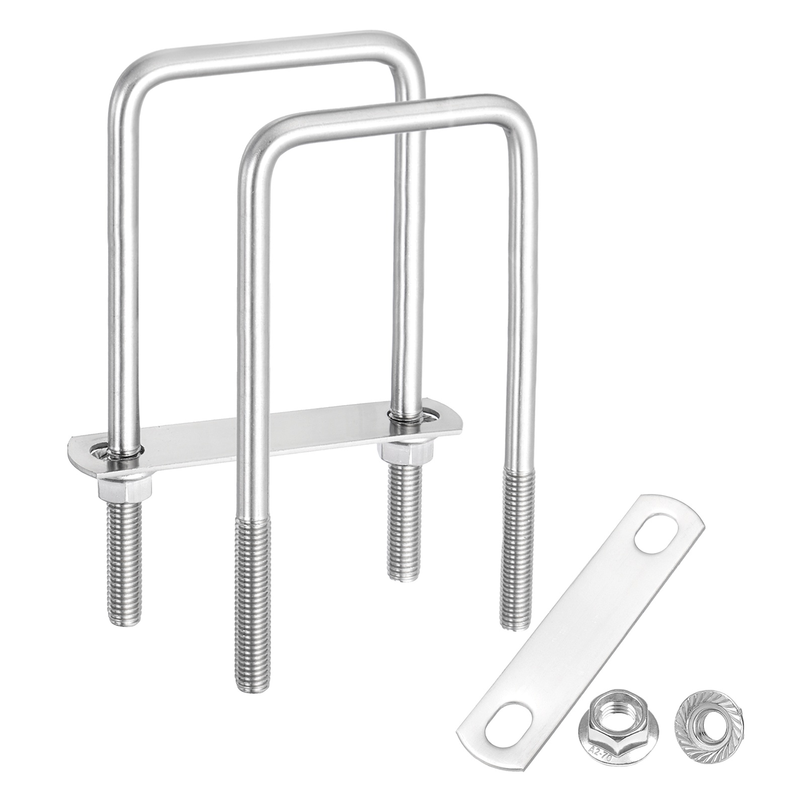 Uxcell 2 Set M10 2-3/4 Inch Inner Wide Square U Bolts, 5-7/8 Inch Length 304 Stainless Steel U-Bolts with Flange Hexagon Nuts, Frame Plates for Trailer, Automotive, (70mm W x 150mm L)