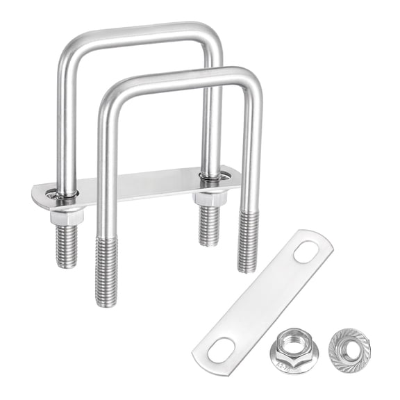 Uxcell 2 Set M10 2-3/8 Inch Inner Wide Square U Bolts, 4 Inch Length 304 Stainless Steel U-Bolts with Flange Hexagon Nuts, Frame Plates for Trailer, Automotive, (60mm W x 100mm L)