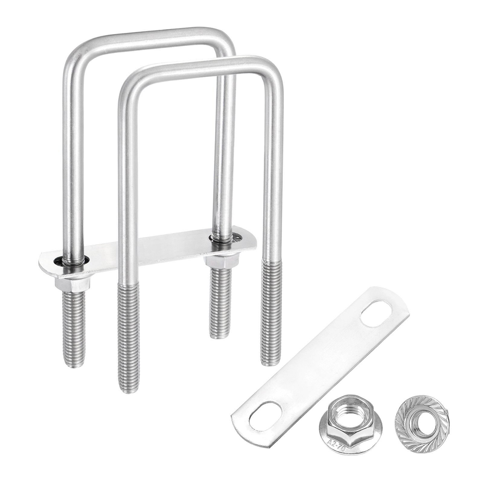 Uxcell 2 Set M10 2-3/8 Inch Inner Wide Square U Bolts, 5-7/8 Inch Length 304 Stainless Steel U-Bolts with Flange Hexagon Nuts, Frame Plates for Trailer, Automotive, (60mm W x 150mm L)