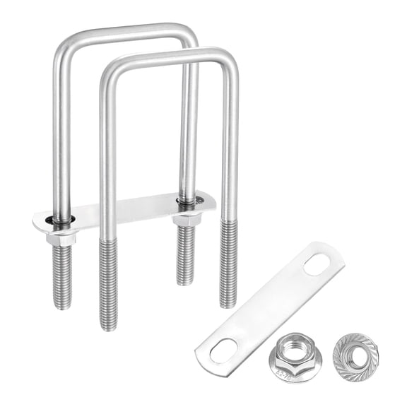 Uxcell 2 Set M10 2-3/8 Inch Inner Wide Square U Bolts, 5-7/8 Inch Length 304 Stainless Steel U-Bolts with Flange Hexagon Nuts, Frame Plates for Trailer, Automotive, (60mm W x 150mm L)
