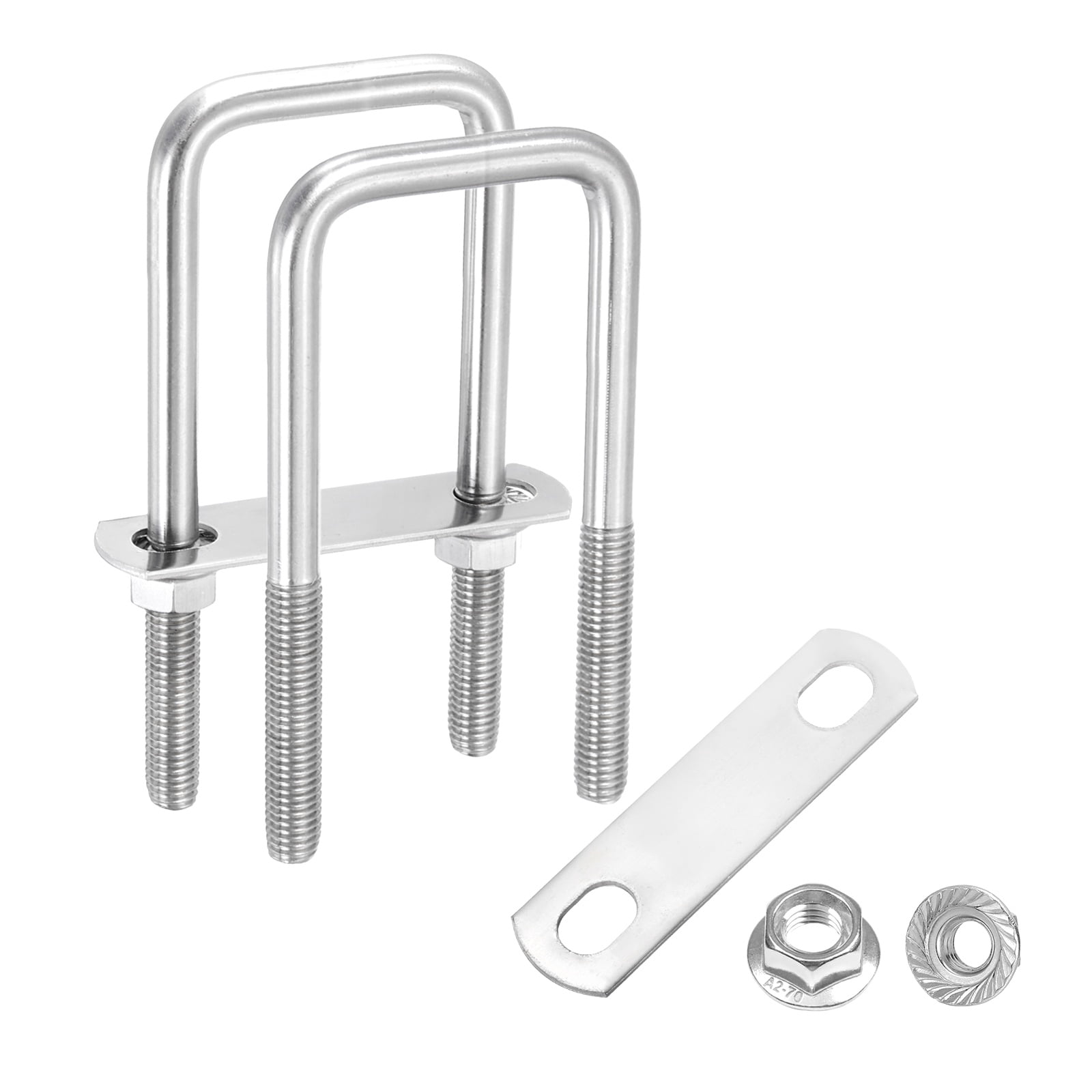 Uxcell 2 Set M10 2 Inch Inner Wide Square U Bolts, 4-3/4 Inch Length 304 Stainless Steel U-Bolts with Flange Hexagon Nuts, Frame Plates for Trailer, Automotive, (50mm W x 120mm L)