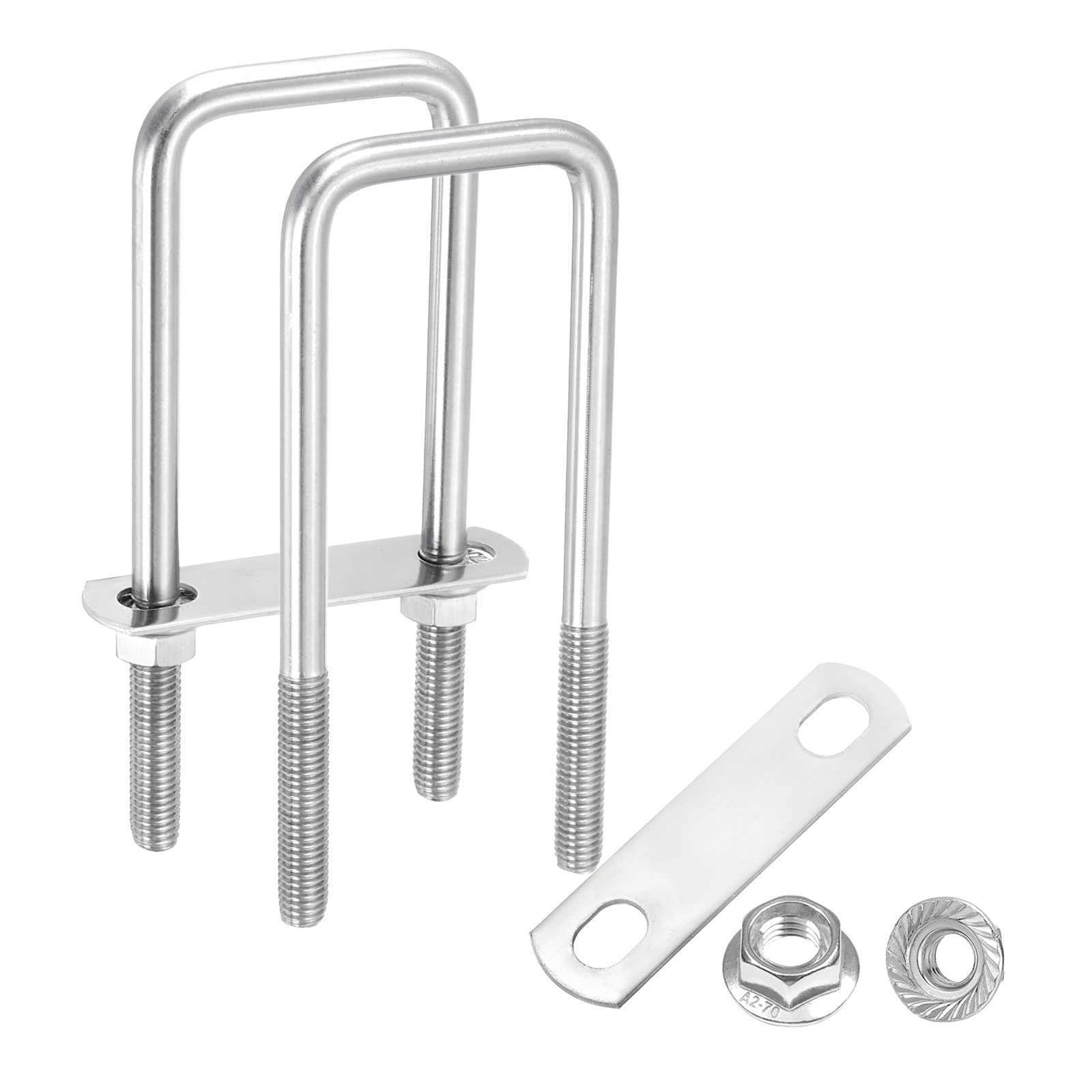 Uxcell 2 Set M10 2 Inch Inner Wide Square U Bolts, 5-7/8 Inch Length 304 Stainless Steel U-Bolts with Flange Hexagon Nuts, Frame Plates for Trailer, Automotive, (50mm W x 150mm L)