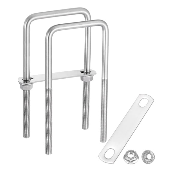 Uxcell 2 Set M10 3-1/8 Inch Inner Wide Square U Bolts, 7-7/8 Inch Length 304 Stainless Steel U-Bolts with Flange Hexagon Nuts, Frame Plates for Trailer, Automotive, (80mm W x 200mm L)