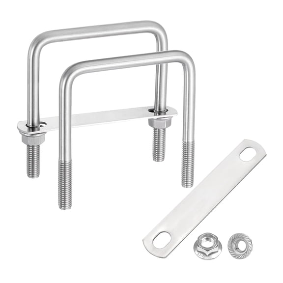 Uxcell 2 Set M10 3-9/16 Inch Inner Wide Square U Bolts, 4-3/4 Inch Length 304 Stainless Steel U-Bolts with Flange Hexagon Nuts, Frame Plates for Trailer, Automotive, (90mm W x 120mm L)