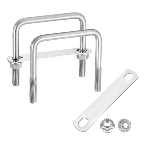 Uxcell 2 Set M10 3-9/16 Inch Inner Wide Square U Bolts, 4 Inch Length 304 Stainless Steel U-Bolts with Flange Hexagon Nuts, Frame Plates for Trailer, Automotive, (90mm W x 100mm L)