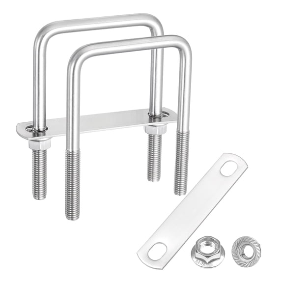 Uxcell 2 Set M10 3 Inch Inner Wide Square U Bolts, 4-3/4 Inch Length 304 Stainless Steel U-Bolts with Flange Hexagon Nuts, Frame Plates for Trailer, Automotive, (75mm W x 120mm L)