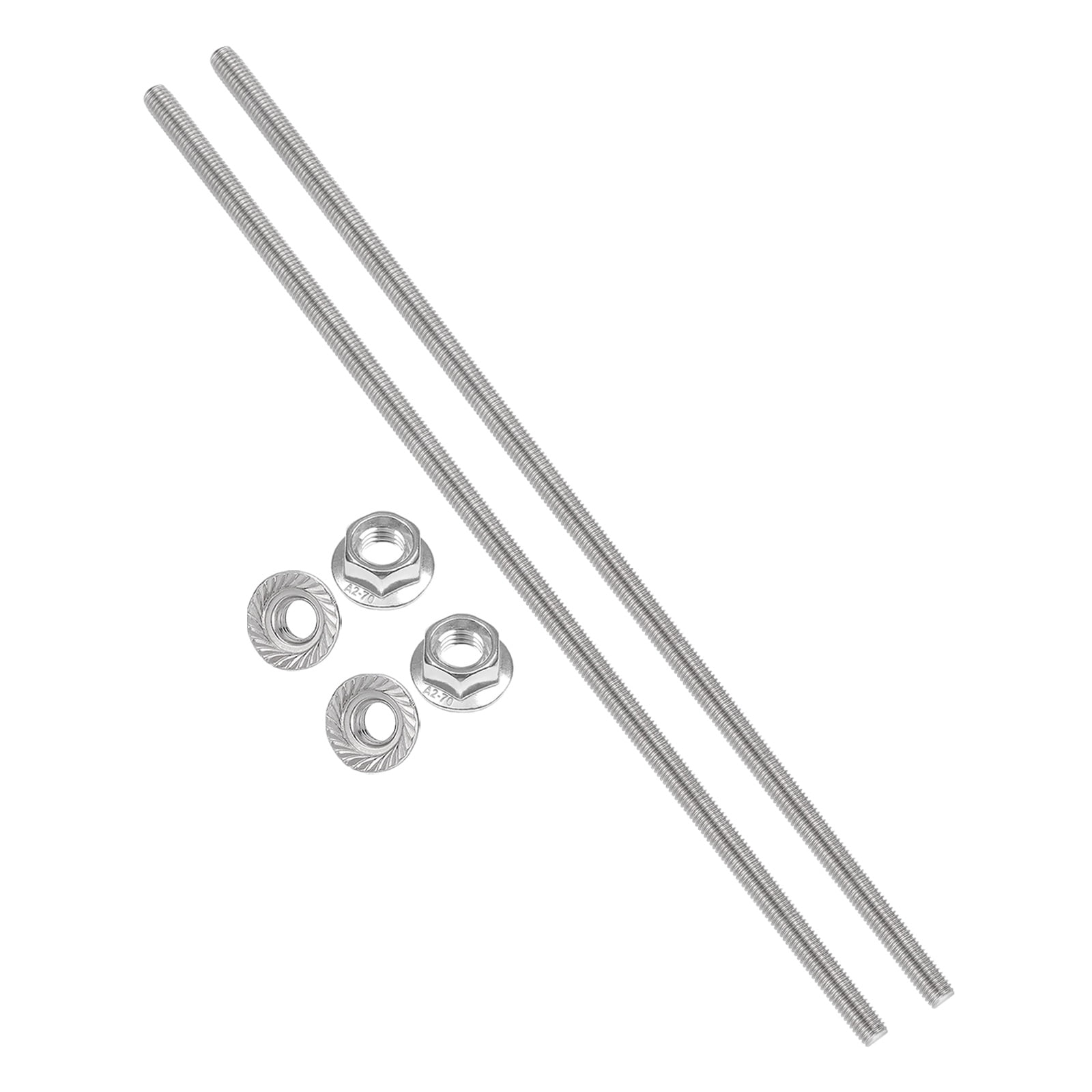 Uxcell 2 Set M10 x 1.5mm Fully Threaded Rods 16 Inch, 304 Stainless Steel All Threaded Rod Metric Right Hand Threads with 4Pcs Flange Hexagon Nut for Clamps Hangers U-Bolt