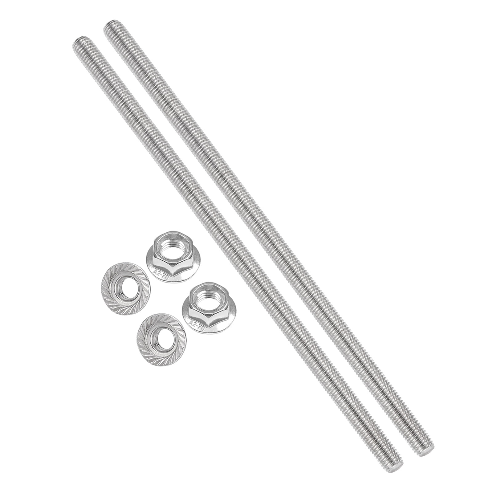 Uxcell 2 Set M12 x 1.75mm Fully Threaded Rods 12 Inch, 304 Stainless Steel All Threaded Rod Metric Right Hand Threads with 4Pcs Flange Hexagon Nut for Clamps Hangers U-Bolt