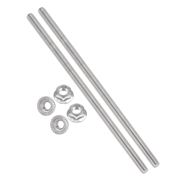 Uxcell 2 Set M12 x 1.75mm Fully Threaded Rods 12 Inch, 304 Stainless Steel All Threaded Rod Metric Right Hand Threads with 4Pcs Flange Hexagon Nut for Clamps Hangers U-Bolt