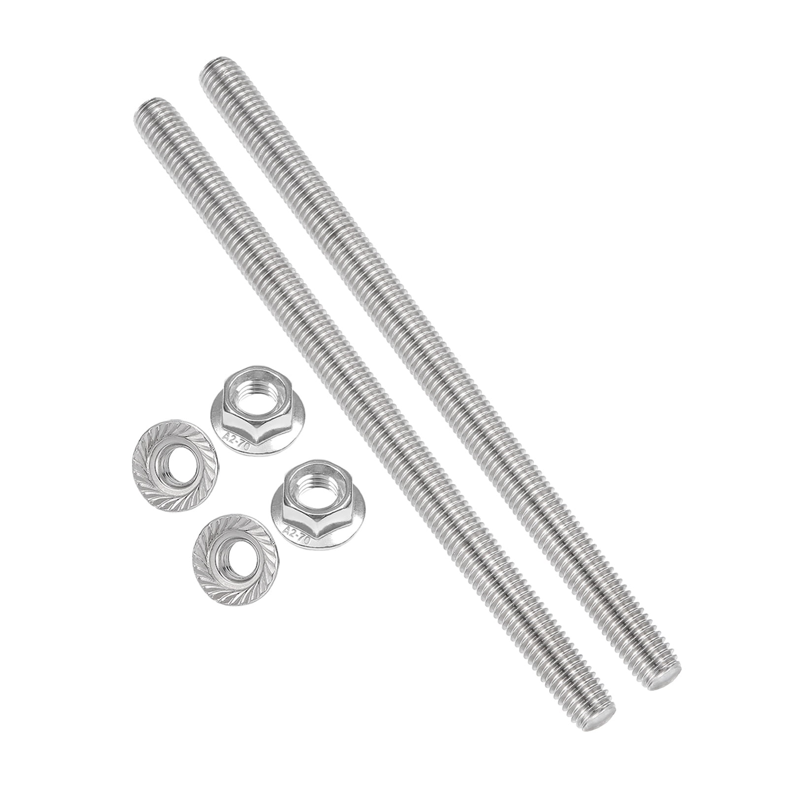 Uxcell 2 Set M12 x 1.75mm Fully Threaded Rods 8 Inch, 304 Stainless Steel All Threaded Rod Metric Right Hand Threads with 4Pcs Flange Hexagon Nut for Clamps Hangers U-Bolt