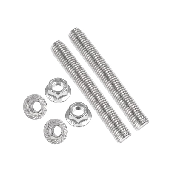Uxcell 2 Set M14 x 2mm Fully Threaded Rods 4 Inch, 304 Stainless Steel All Threaded Rod Metric Right Hand Threads with 4Pcs Flange Hexagon Nut for Clamps Hangers U-Bolt