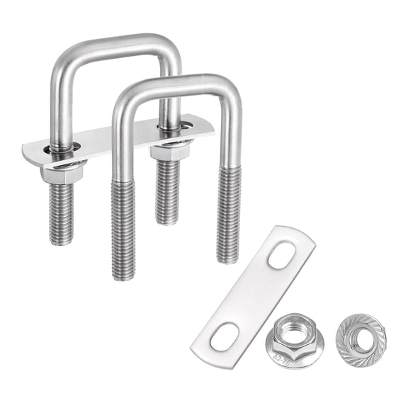 Uxcell 2 Set M8 1-3/16 Inch Inner Wide Square U Bolts, 3 Inch Length 304 Stainless Steel U-Bolts with Flange Hexagon Nuts, Frame Plates for Trailer, Automotive, (30mm W x 75mm L)
