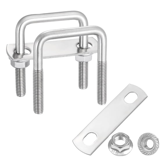 Uxcell 2 Set M8 1-9/16 Inch Inner Wide Square U Bolts, 2-9/16 Inch Length 304 Stainless Steel U-Bolts with Flange Hexagon Nuts, Frame Plates for Trailer, Automotive, (40mm W x 65mm L)