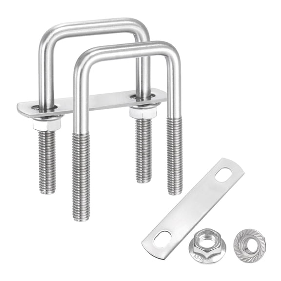 Uxcell 2 Set M8 1-9/16 Inch Inner Wide Square U Bolts, 3-1/8 Inch Length 304 Stainless Steel U-Bolts with Flange Hexagon Nuts, Frame Plates for Trailer, Automotive, (40mm W x 80mm L)