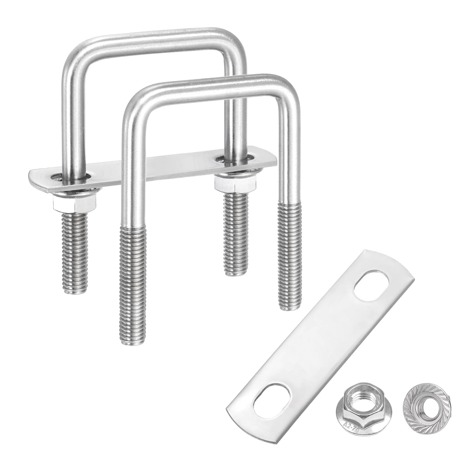 Uxcell Square U-Bolt – 3-1/2" Inner Width, 180mm Length, M8 Carbon Steel With Nuts, Frame Plate & Round Washers