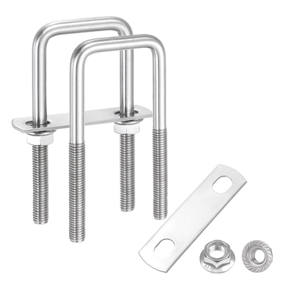 Uxcell 2 Set M8 1-9/16 Inch Inner Wide Square U Bolts, 4-5/16 Inch Length 304 Stainless Steel U-Bolts with Flange Hexagon Nuts, Frame Plates for Trailer, Automotive, (40mm W x 110mm L)