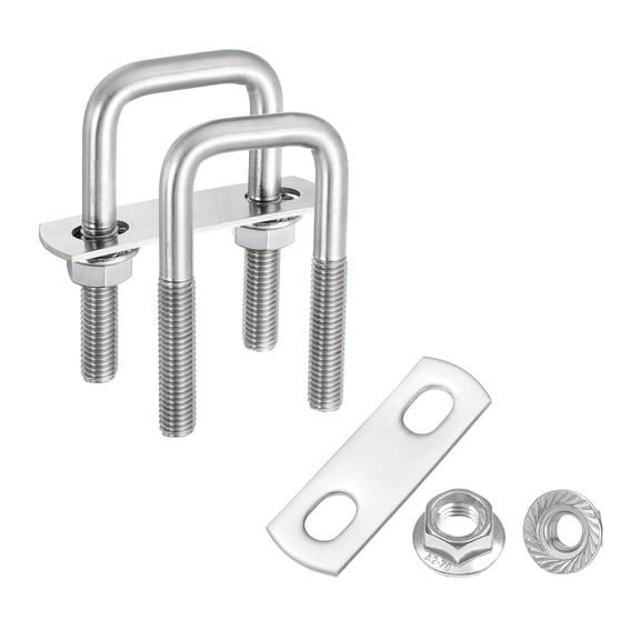 Uxcell 2 Set M8 1 Inch Inner Wide Square U Bolts, 3 Inch Length 304 Stainless Steel U-Bolts with Flange Hexagon Nuts, Frame Plates for Trailer, Automotive, (25mm W x 75mm L)