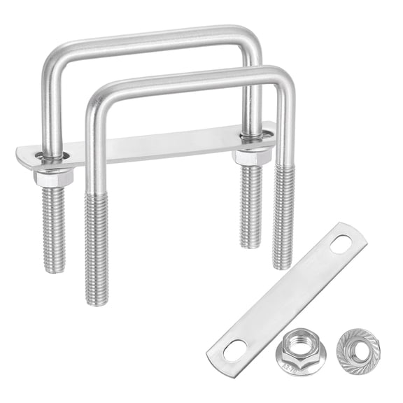 Uxcell 2 Set M8 2-3/4 Inch Inner Wide Square U Bolts, 2-3/4 Inch Length 304 Stainless Steel U-Bolts with Flange Hexagon Nuts, Frame Plates for Trailer, Automotive, (70mm W x 70mm L)