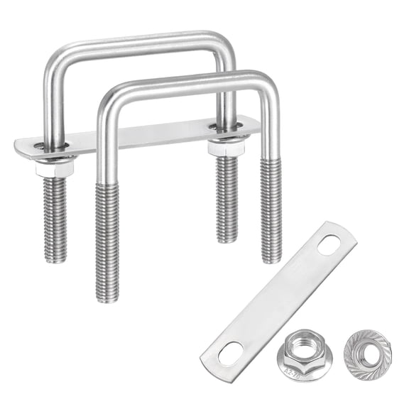 Uxcell 2 Set M8 2-3/8 Inch Inner Wide Square U Bolts, 3-1/8 Inch Length 304 Stainless Steel U-Bolts with Flange Hexagon Nuts, Frame Plates for Trailer, Automotive, (60mm W x 80mm L)