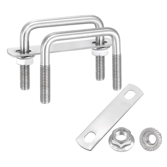 Uxcell 2 Set M8 2 Inch Inner Wide Square U Bolts, 2 Inch Length 304 Stainless Steel U-Bolts with Flange Hexagon Nuts, Frame Plates for Trailer, Automotive, (50mm W x 50mm L)