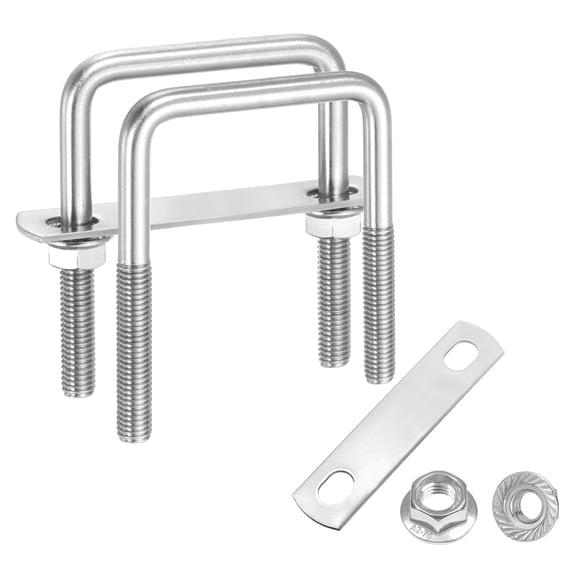 Uxcell 2 Set M8 2 Inch Inner Wide Square U Bolts, 3-1/8 Inch Length 304 Stainless Steel U-Bolts with Flange Hexagon Nuts, Frame Plates for Trailer, Automotive, (50mm W x 80mm L)