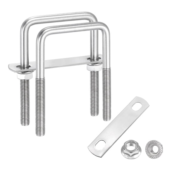 Uxcell 2 Set M8 2 Inch Inner Wide Square U Bolts, 4 Inch Length 304 Stainless Steel U-Bolts with Flange Hexagon Nuts, Frame Plates for Trailer, Automotive, (50mm W x 100mm L)