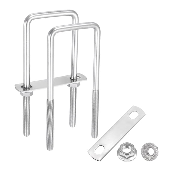 Uxcell 2 Set M8 2 Inch Inner Wide Square U Bolts, 5-1/2 Inch Length 304 Stainless Steel U-Bolts with Flange Hexagon Nuts, Frame Plates for Trailer, Automotive, (50mm W x 140mm L)