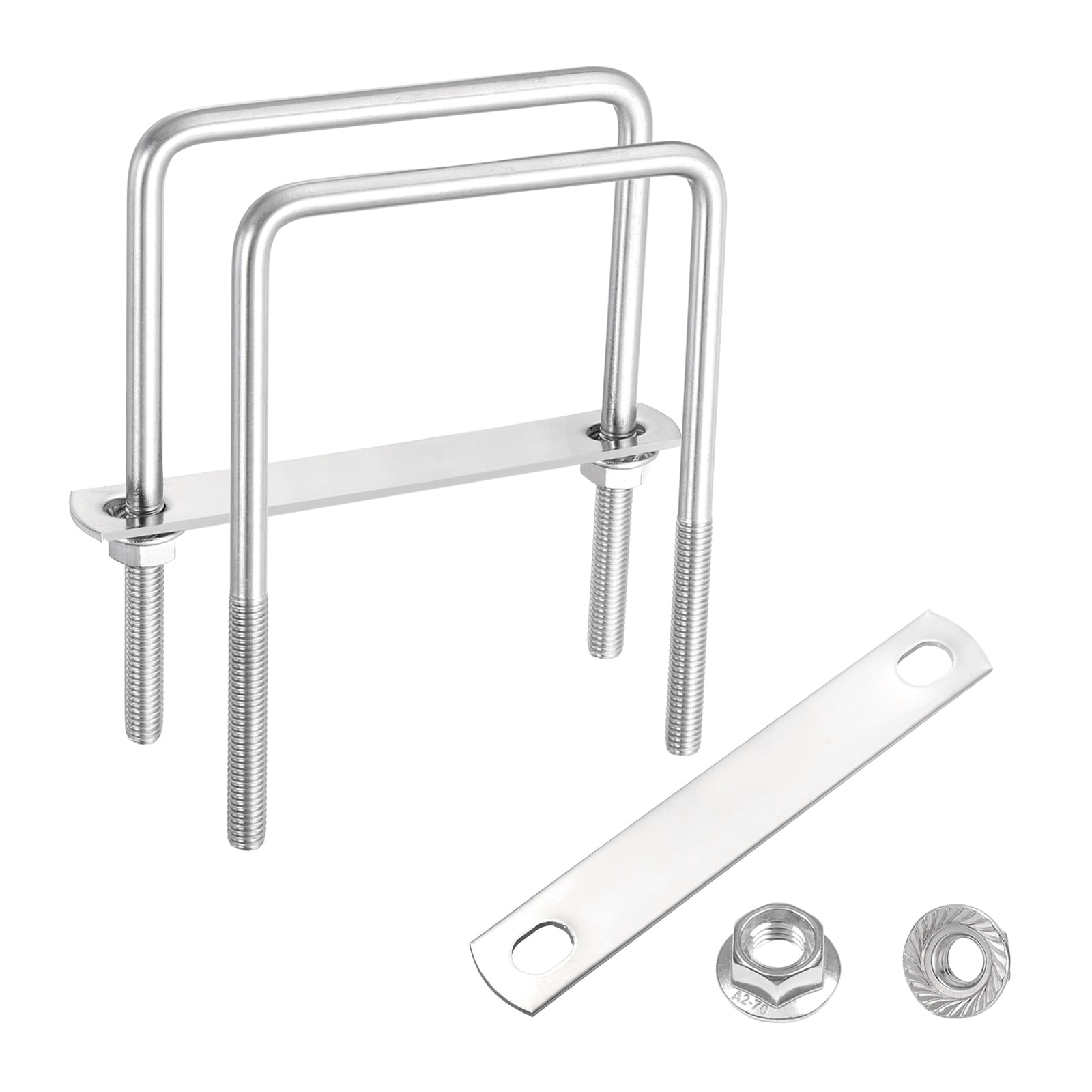 Uxcell 2-Set M8 Square U-Bolts – 304 Stainless Steel, 5-7/8" Inner Width, 7-1/16" Length, With Flange Nuts & Frame Plates