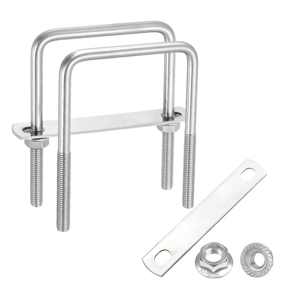 Uxcell 2 Set M8 3 Inch Inner Wide Square U Bolts, 4-5/16 Inch Length 304 Stainless Steel U-Bolts with Flange Hexagon Nuts, Frame Plates for Trailer, Automotive, (75mm W x 110mm L)