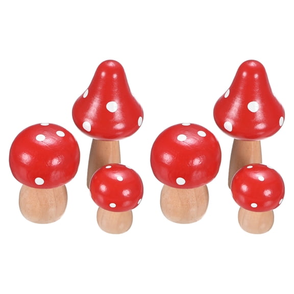 Uxcell 2-Set Mushrooms Miniature Figurines, 2.7/1.8/1.2 Inch Mini Wooden Mushrooms for Fairy Garden [Red]