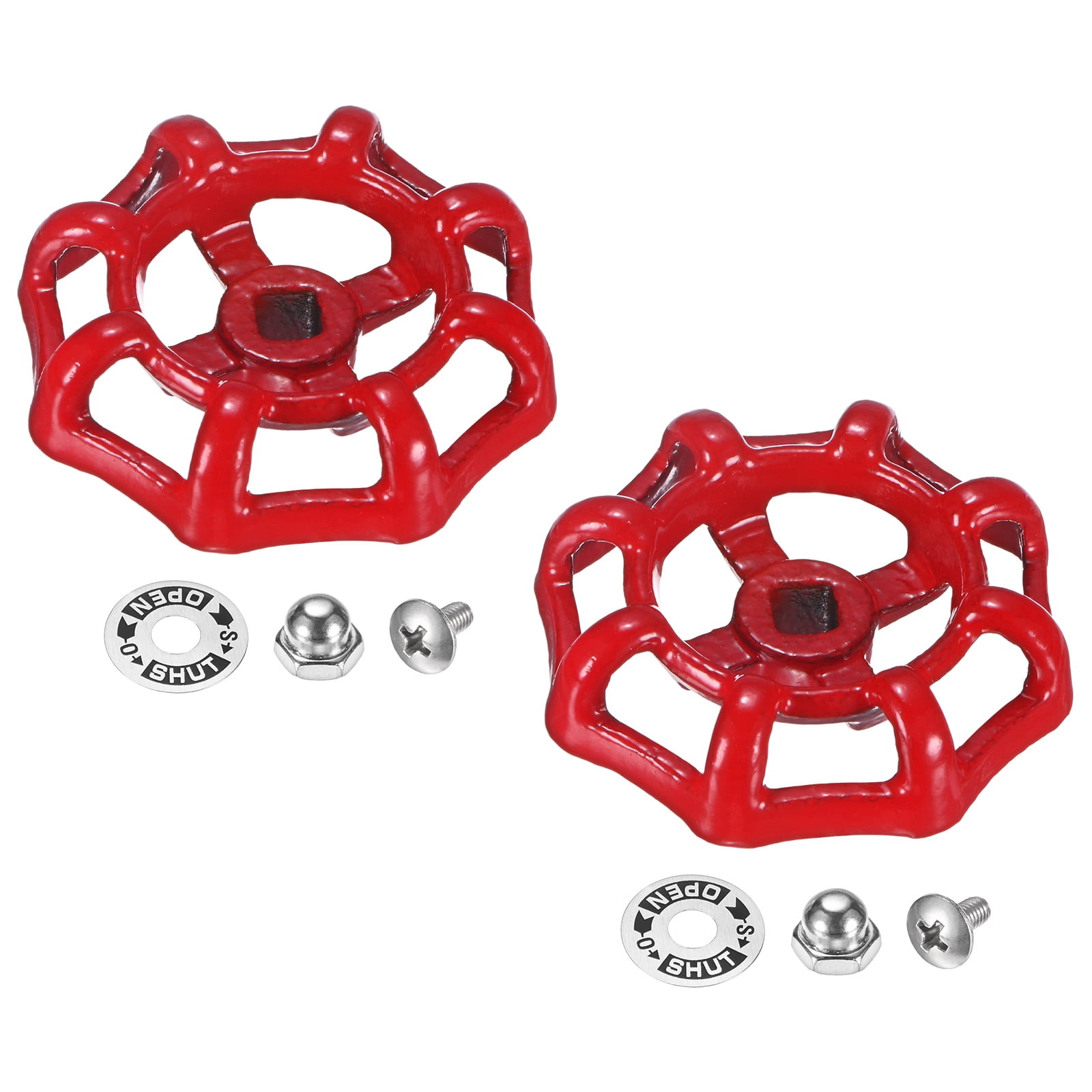 Uxcell 2-Set Outside Faucet Handle, 6x6mm Paint Cast Iron Square Stem Hole Water Spigot Handle with Screws Nuts Replacement [Red]