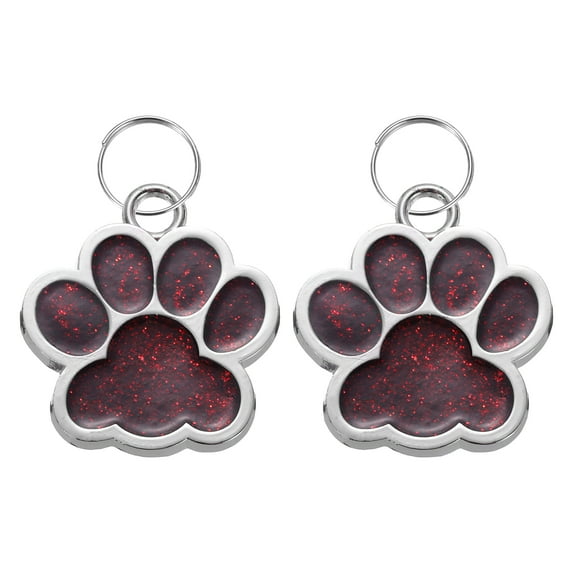 Uxcell 2 Set Pet ID Tags Cute Paw Shape, 38x38mm Metal Personalized Engraving Up to 5 Lines for Pet Dog ID Tags (Deep Red)