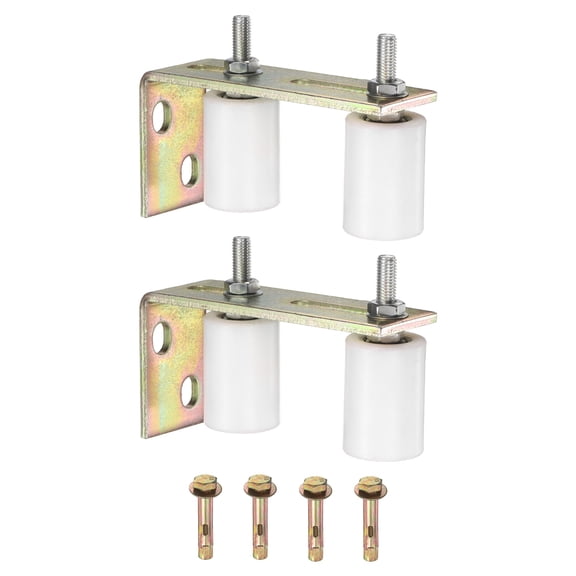 Uxcell 2 Set Slide Gate Guide Roller, 1.73" L-Rear Post Bracket Nylon Rollers Gate, Adjustable Sliding Hardware Roller Kit for Sliding Grates Barn Rolling Door 1.65" Dia, White