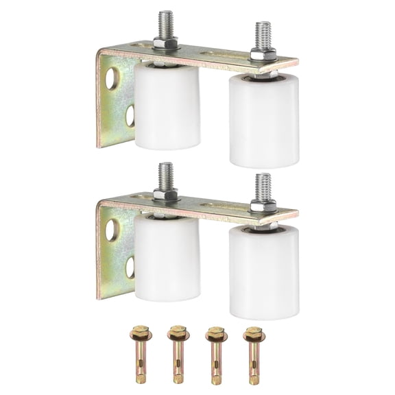Uxcell 2 Set Slide Gate Guide Roller, 2.36" L-Rear Post Bracket Nylon Rollers Gate, Adjustable Sliding Hardware Roller Kit for Sliding Grates Barn Rolling Door 1.97" Dia, White