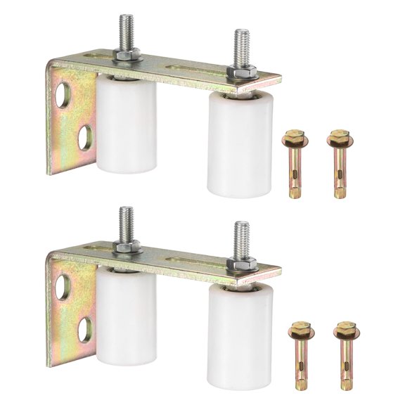 Uxcell 2 Set Slide Gate Guide Roller, 2.36" L-Rear Post Bracket Nylon Rollers Gate, Adjustable Sliding Hardware Roller Kit for Sliding Grates Barn Rolling Door 1.57" Dia, White