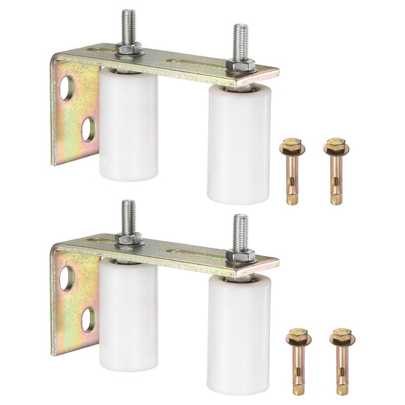 Uxcell 2 Set Slide Gate Guide Roller, 2.76" L-Rear Post Bracket Nylon Rollers Gate, Adjustable Sliding Hardware Roller Kit for Sliding Grates Barn Rolling Door 1.57" Dia, White