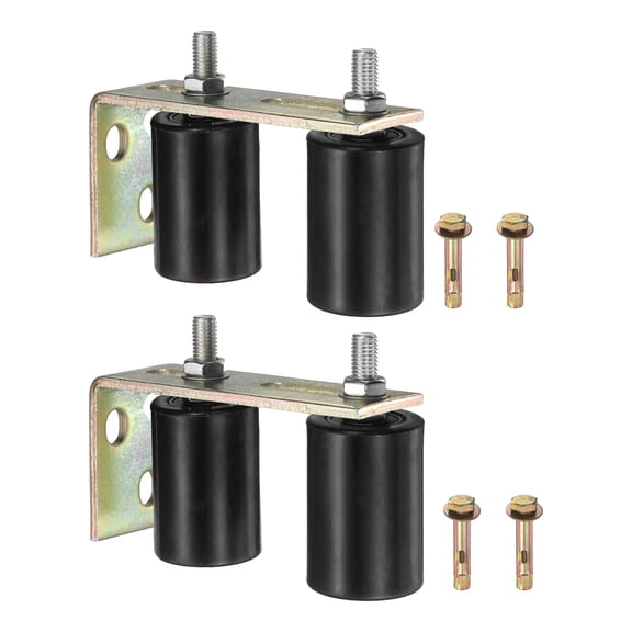 Uxcell 2 Set Slide Gate Guide Roller, 2.76" L-Rear Post Bracket Nylon Rollers Gate, Adjustable Sliding Hardware Roller Kit for Sliding Grates Barn Rolling Door 1.97" Dia, Black