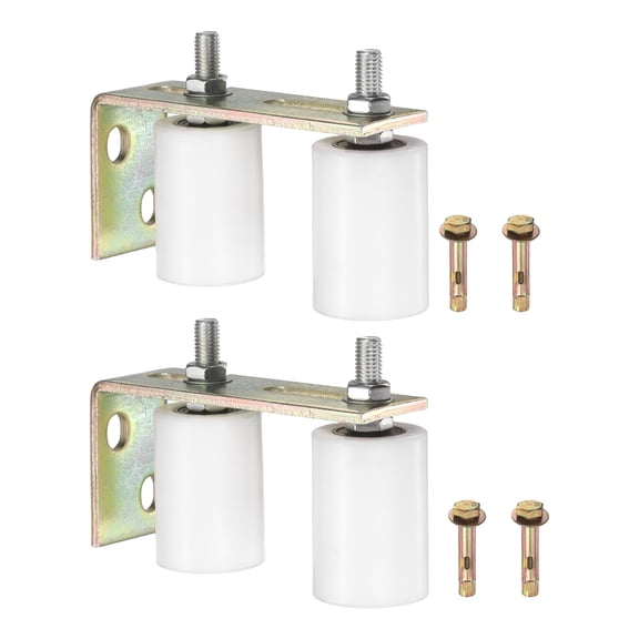 Uxcell 2 Set Slide Gate Guide Roller, 2.76" L-Rear Post Bracket Nylon Rollers Gate, Adjustable Sliding Hardware Roller Kit for Sliding Grates Barn Rolling Door 1.97" Dia, White