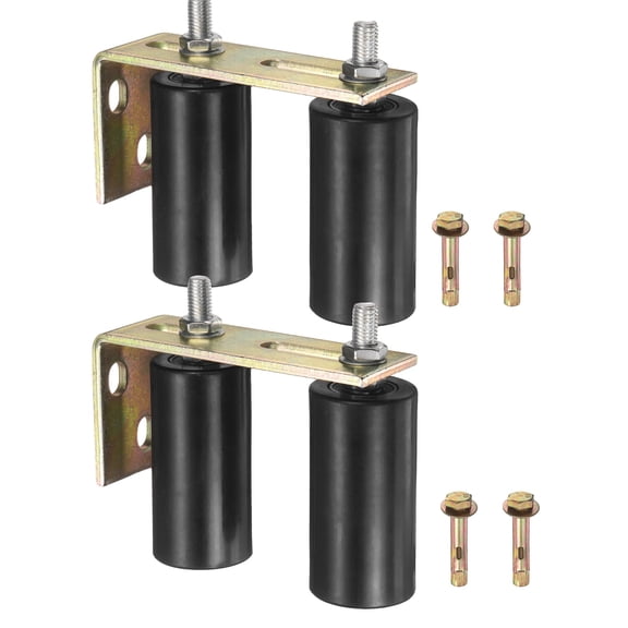 Uxcell 2 Set Slide Gate Guide Roller, 3.94" L-Rear Post Bracket Nylon Rollers Gate, Adjustable Sliding Hardware Roller Kit for Sliding Grates Barn Rolling Door 1.97" Dia, Black