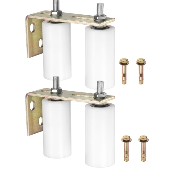 Uxcell 2 Set Slide Gate Guide Roller, 3.94" L-Rear Post Bracket Nylon Rollers Gate, Adjustable Sliding Hardware Roller Kit for Sliding Grates Barn Rolling Door 1.97" Dia, White