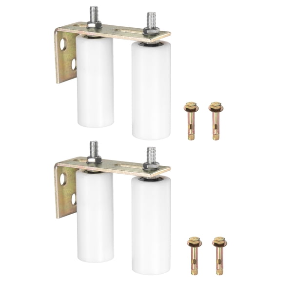 Uxcell 2 Set Slide Gate Guide Roller, 4.72" L-Rear Post Bracket Nylon Rollers Gate, Adjustable Sliding Hardware Roller Kit for Sliding Grates Barn Rolling Door 1.97" Dia, White