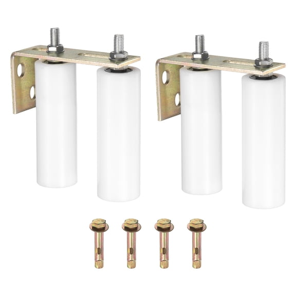 Uxcell 2 Set Slide Gate Guide Roller, 5.91" L-Rear Post Bracket Nylon Rollers Gate, Adjustable Sliding Hardware Roller Kit for Sliding Grates Barn Rolling Door 1.97" Dia, White