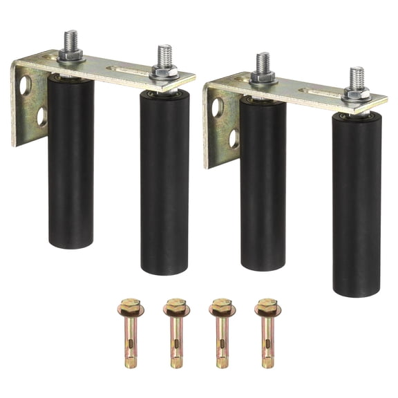 Uxcell 2 Set Slide Gate Guide Roller, 5.91" L-Rear Post Bracket Nylon Rollers Gate, Adjustable Sliding Hardware Roller Kit for Sliding Grates Barn Rolling Door 1.57" Dia, Black