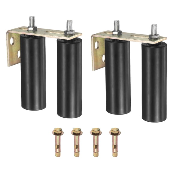 Uxcell 2 Set Slide Gate Guide Roller, 5.91" L-Rear Post Bracket Nylon Rollers Gate, Adjustable Sliding Hardware Roller Kit for Sliding Grates Barn Rolling Door 1.97" Dia, Black